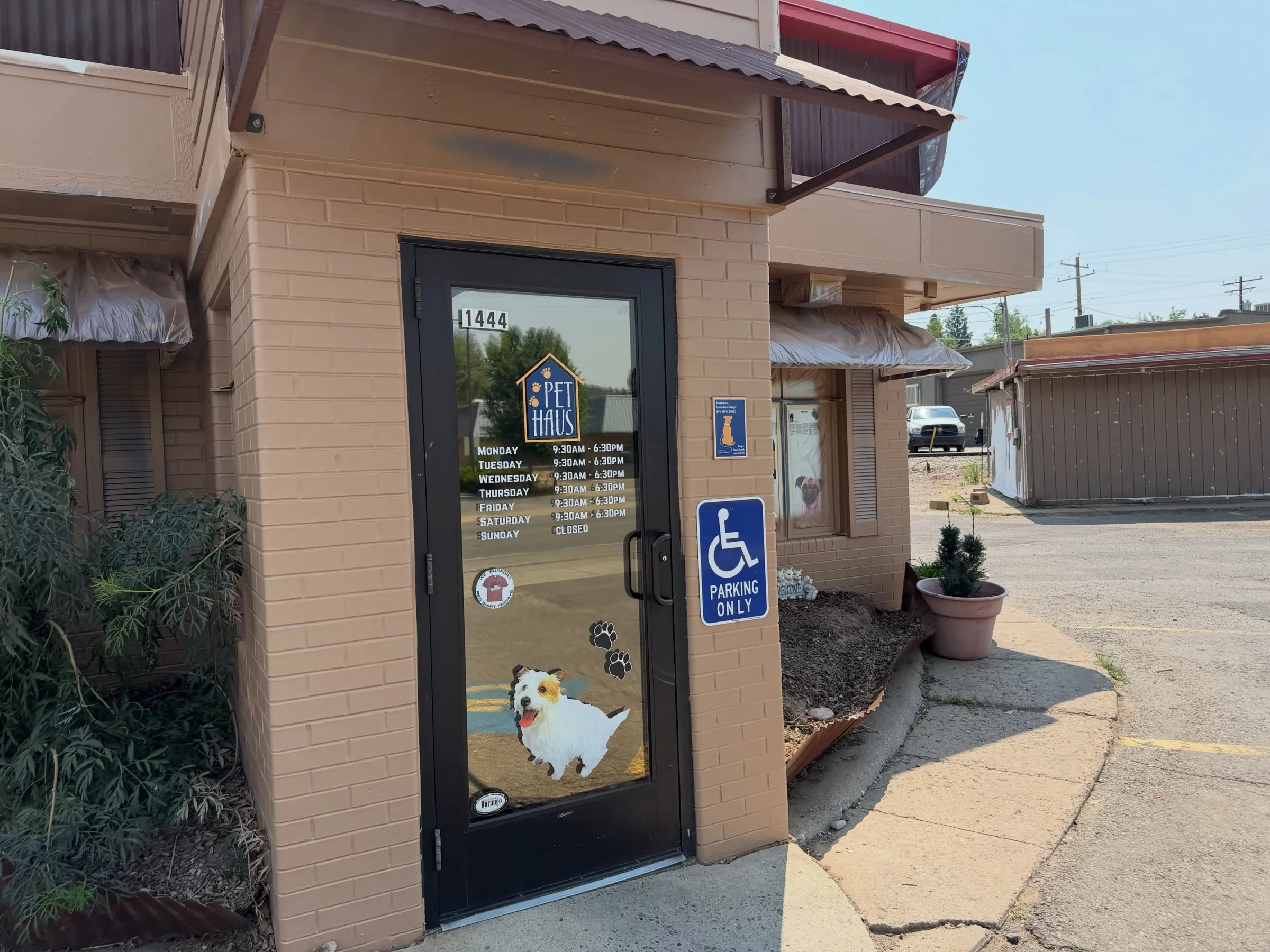 The front door of Pet Haus, a pet supply store in Durango