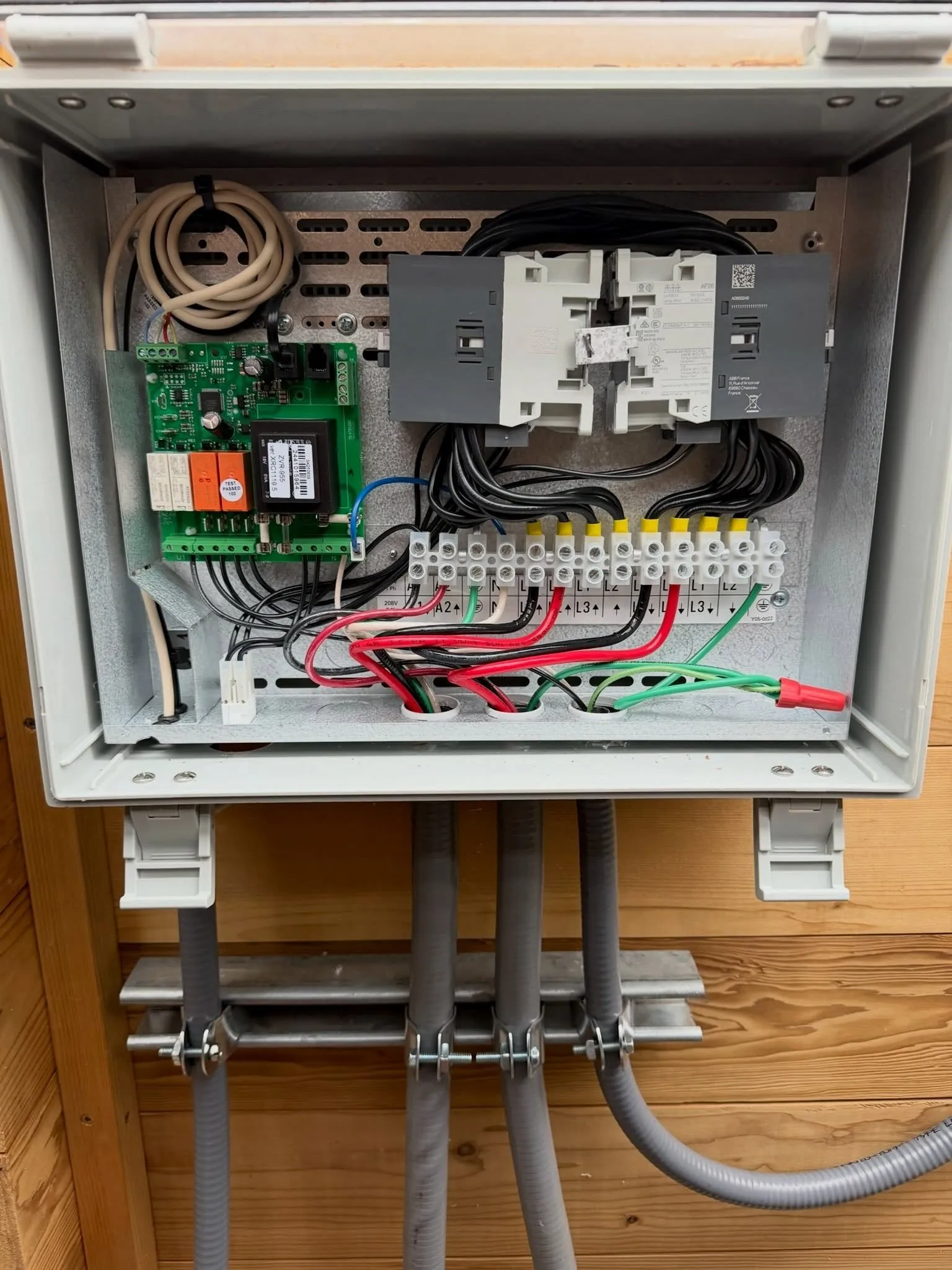 Neatly terminated wiring inside an electrical control panel